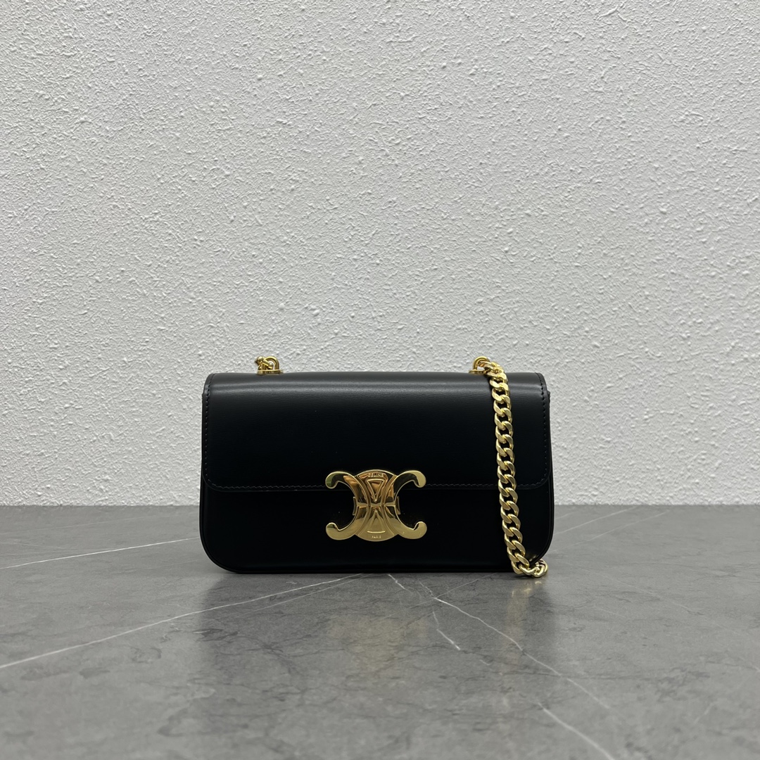 Celine Chain Shoulder Bag Claude In Shiny Calfskin Black/Gold 197992